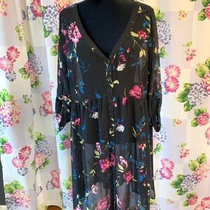 Torrid Black Floral Long Sleeve Dress